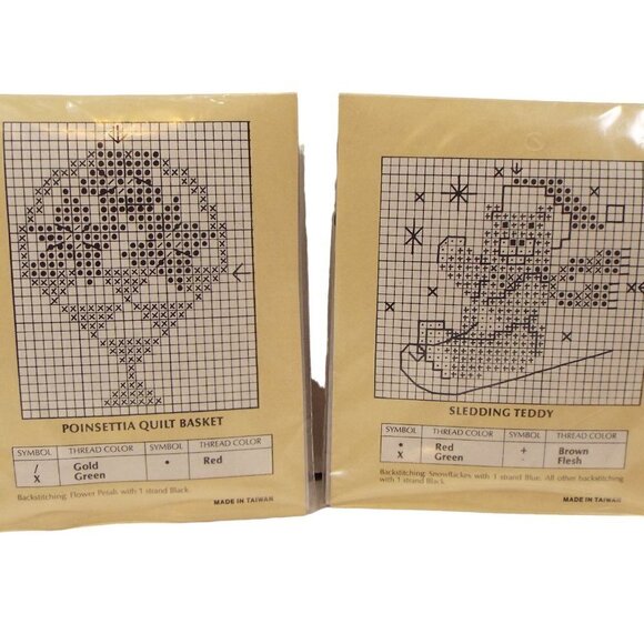 Traditions Counted Cross Stitch Kits –2 Pack- SLEDDING TEDDY & POINSETTA Set - Picture 2 of 11